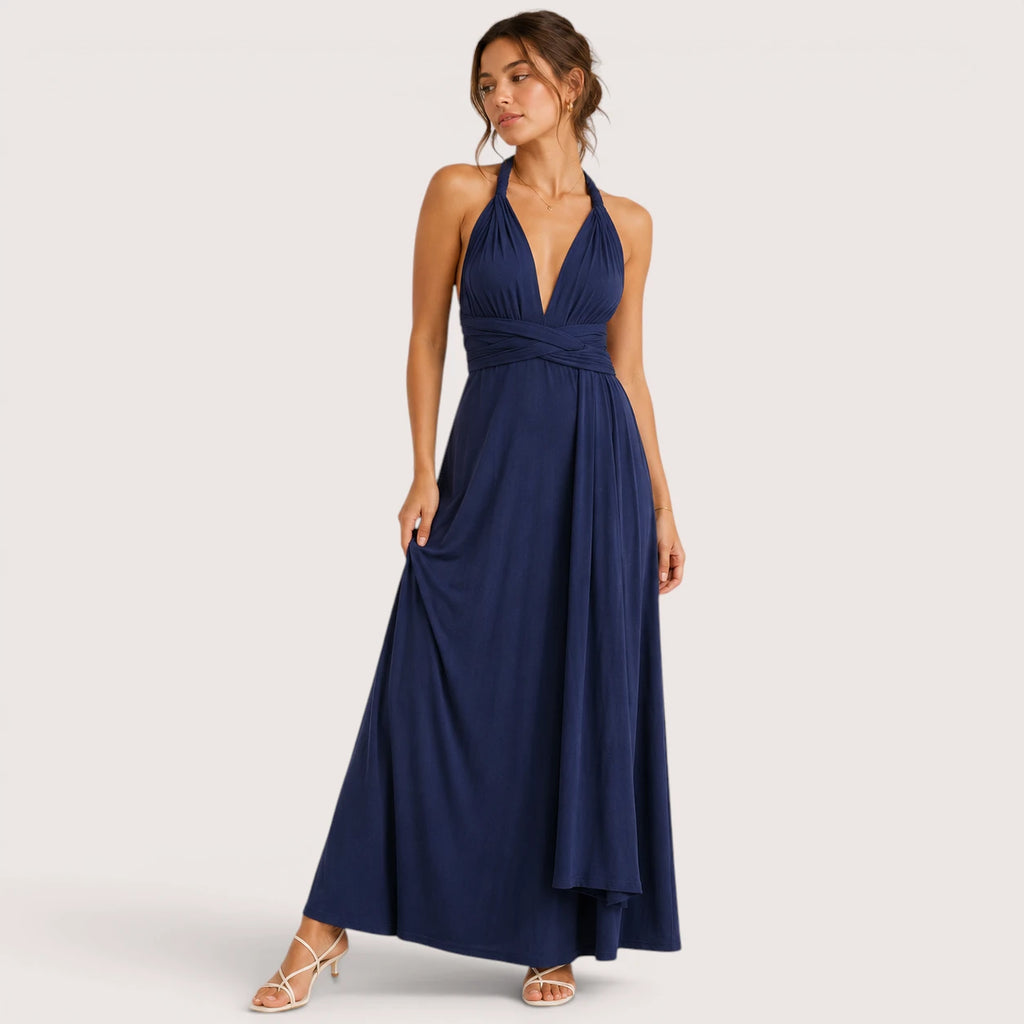 Elaina | Damen Wandelbares Wickel Maxikleid Mit Offenem Rücken