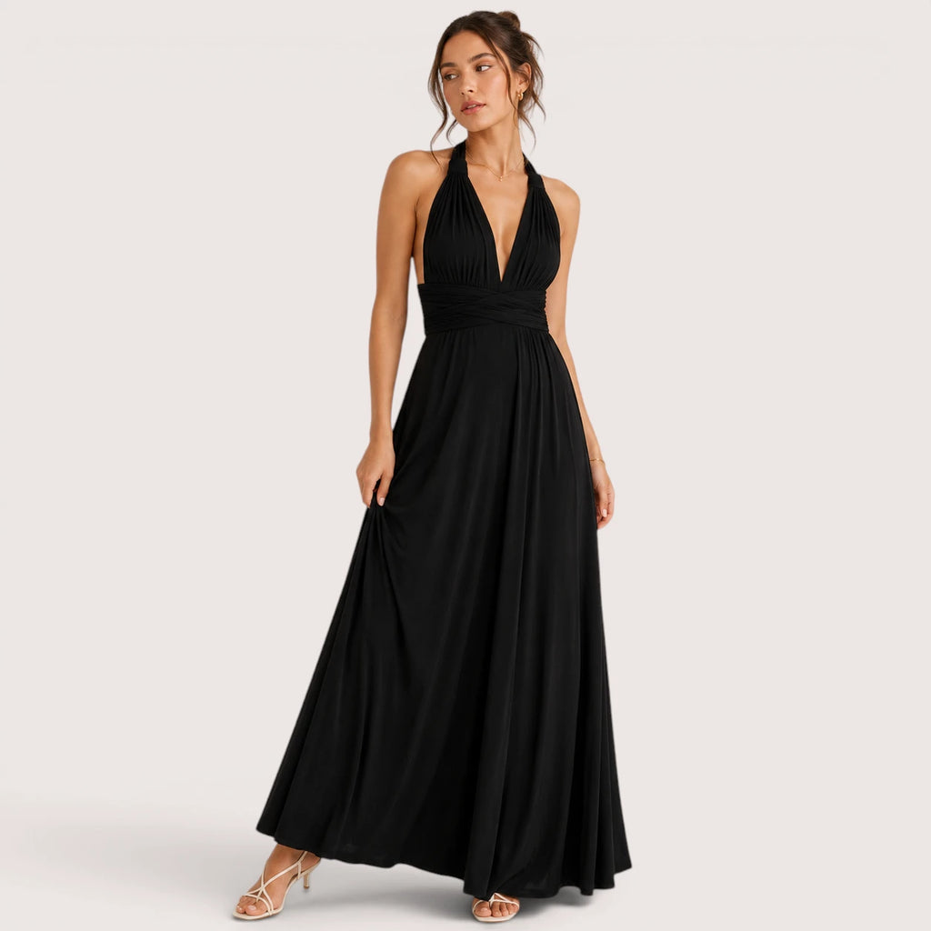 Elaina | Damen Wandelbares Wickel Maxikleid Mit Offenem Rücken