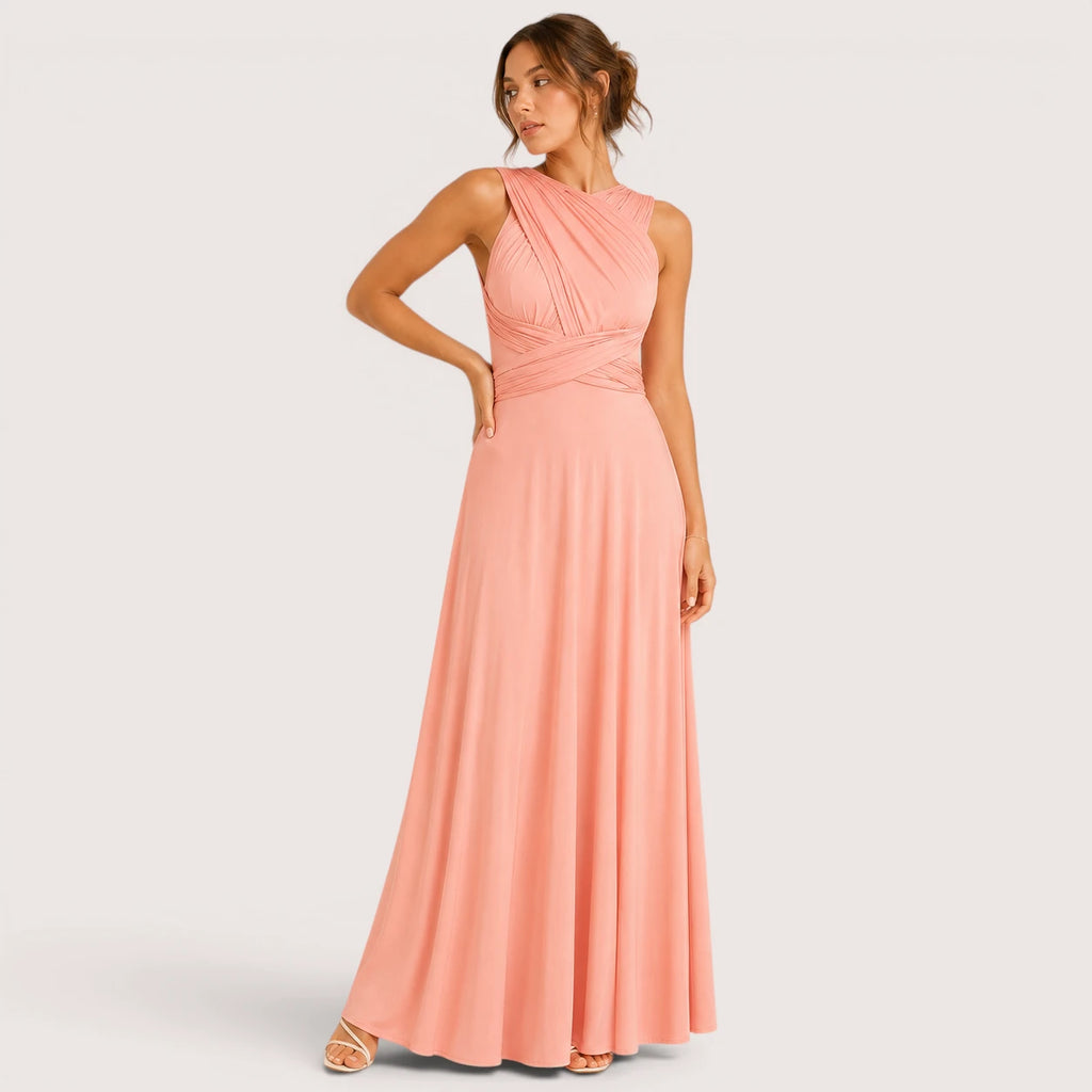 Elaina | Damen Wandelbares Wickel Maxikleid Mit Offenem Rücken