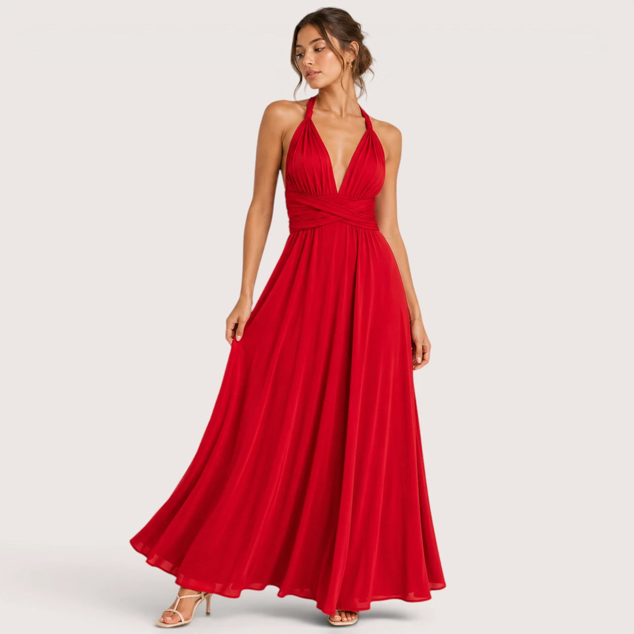 Elaina | Damen Wandelbares Wickel Maxikleid Mit Offenem Rücken