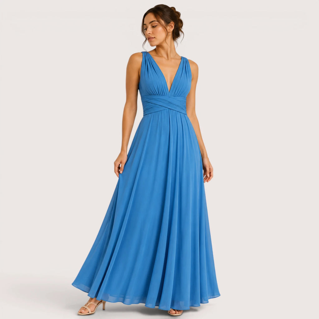 Elaina | Damen Wandelbares Wickel Maxikleid Mit Offenem Rücken