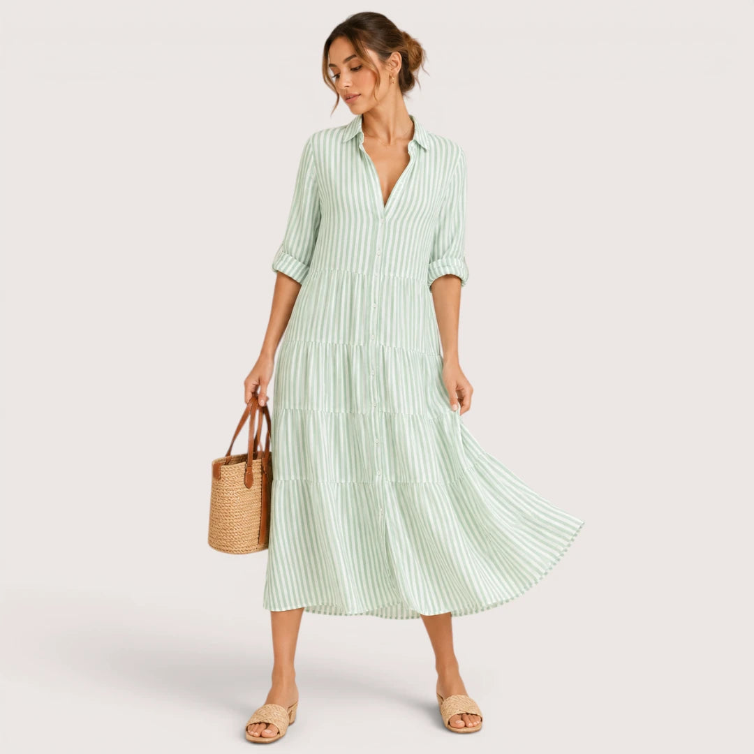 Ainsley | Damen Gestreiftes Hemdblusenkleid Mit Knopfleiste