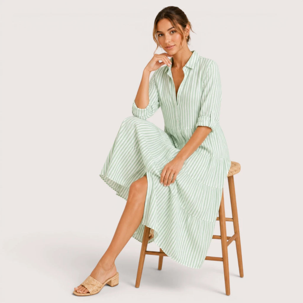 Ainsley | Damen Gestreiftes Hemdblusenkleid Mit Knopfleiste