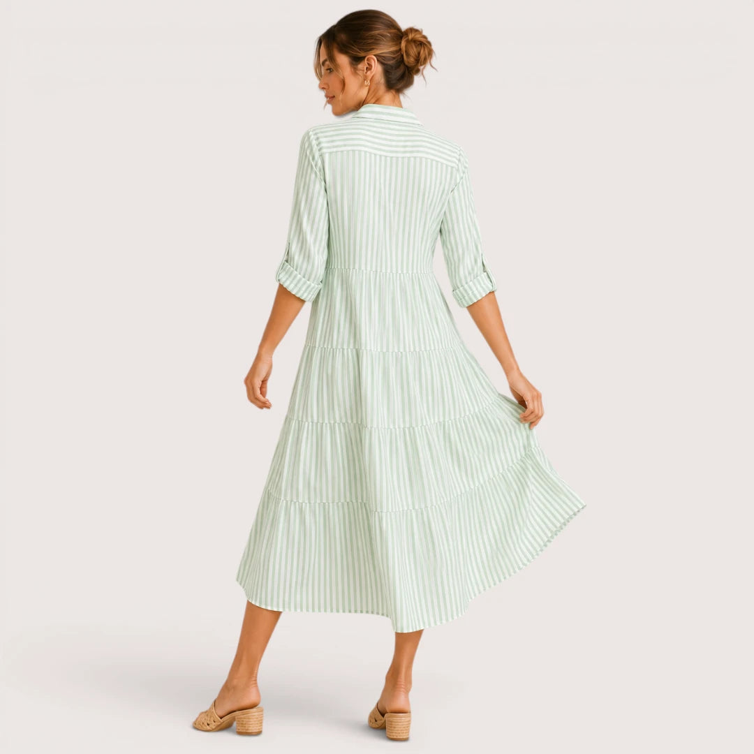 Ainsley | Damen Gestreiftes Hemdblusenkleid Mit Knopfleiste