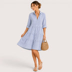 Ainsley | Damen Gestreiftes Hemdblusenkleid Mit Knopfleiste