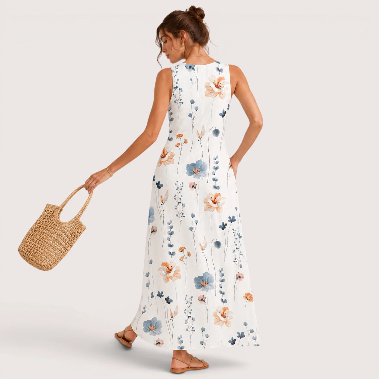 Kailani | Damen Midikleid Mit Floral Print Und Knopfdetail