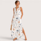 Kailani | Damen Midikleid Mit Floral Print Und Knopfdetail