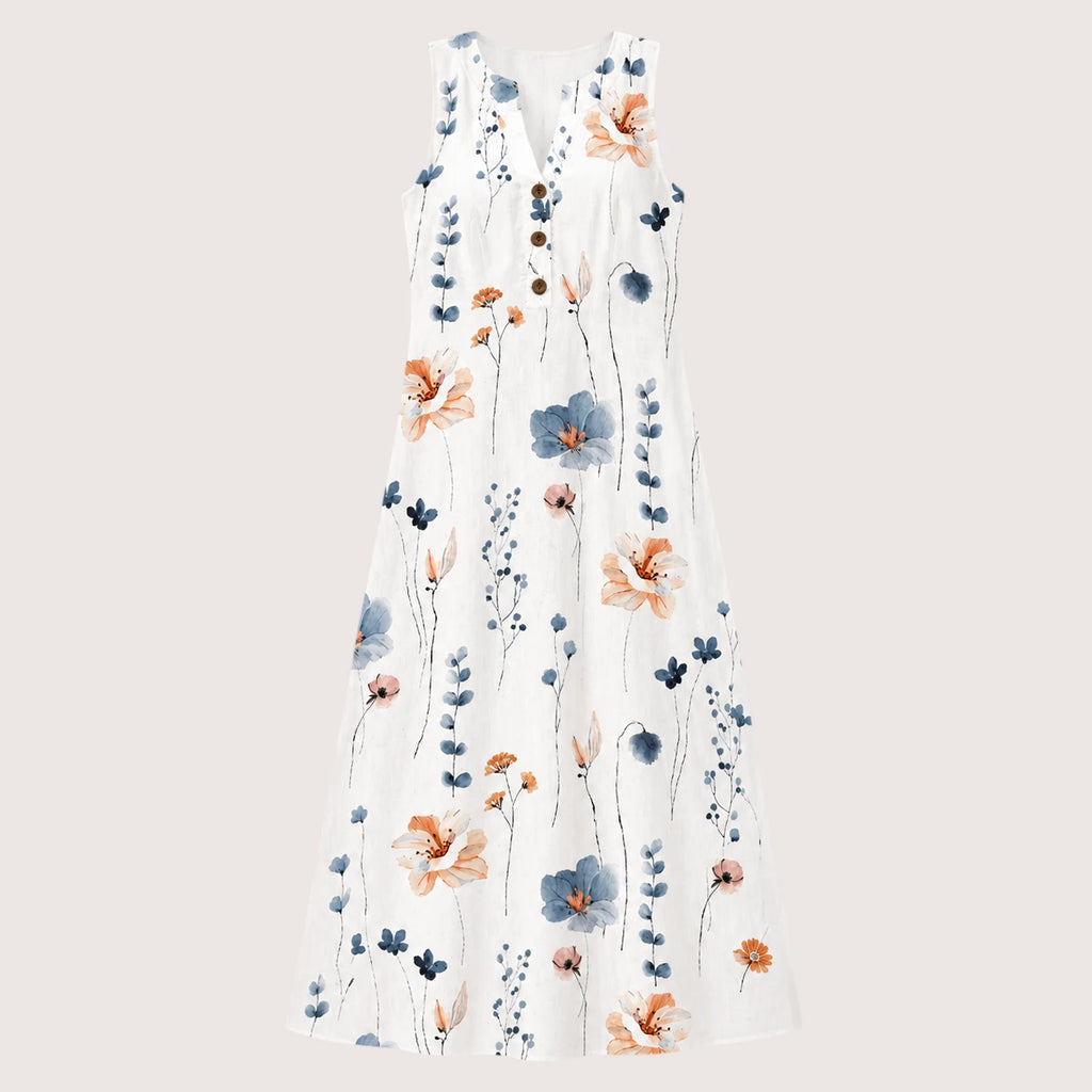 Kailani | Damen Midikleid Mit Floral Print Und Knopfdetail