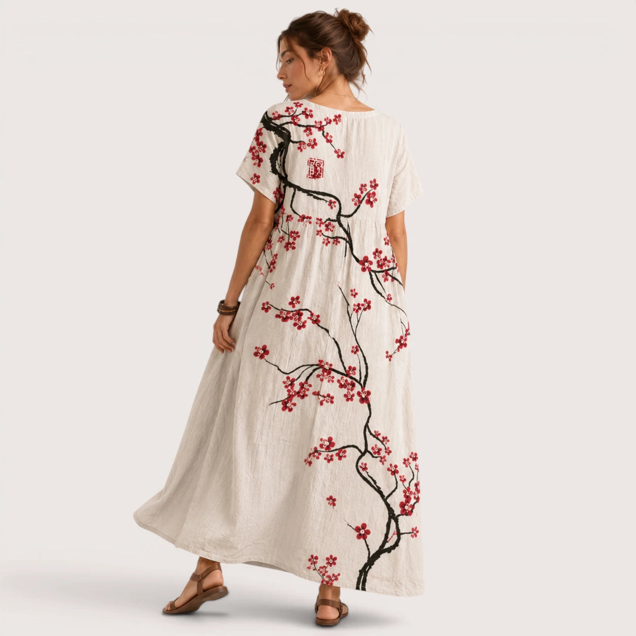 Anika | Damen Florales Midikleid Mit Rundhalsausschnitt