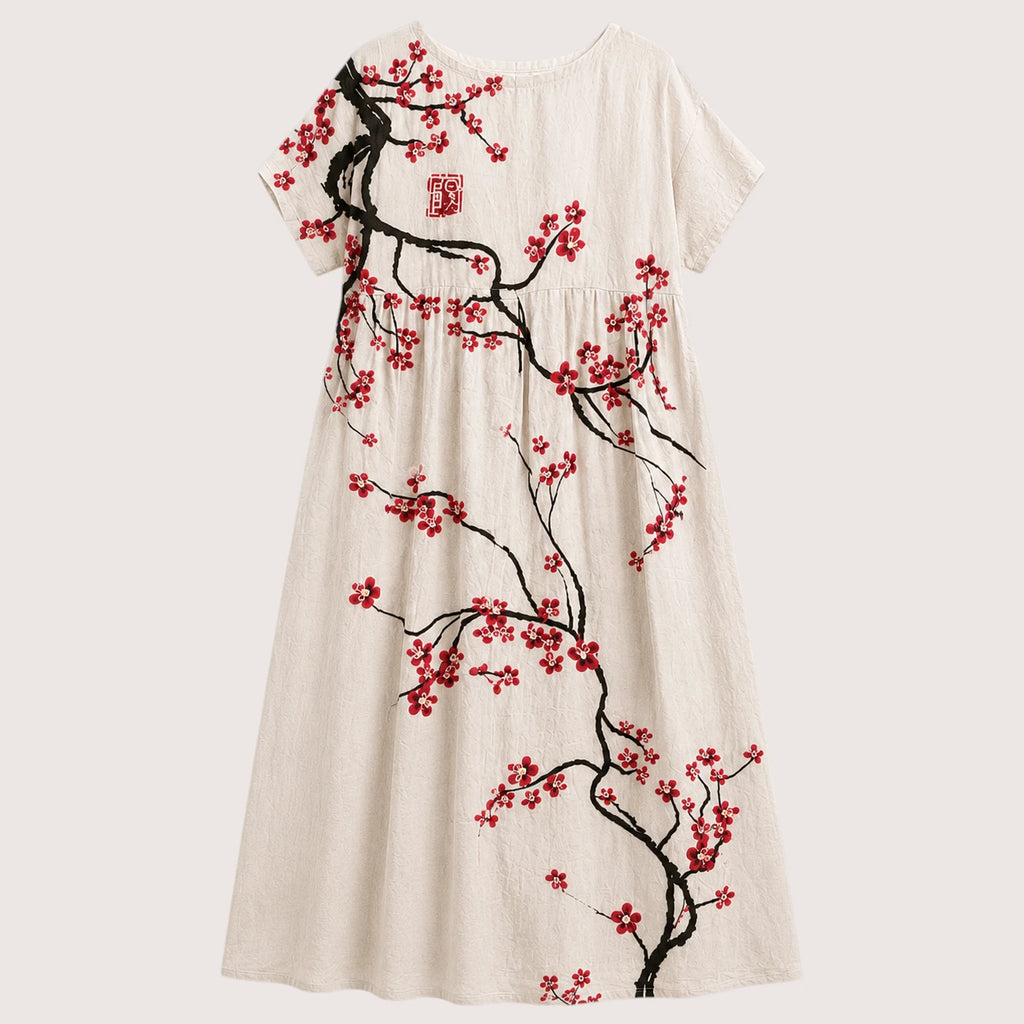 Anika | Damen Florales Midikleid Mit Rundhalsausschnitt