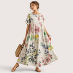 Anika | Damen Florales Midikleid Mit Rundhalsausschnitt