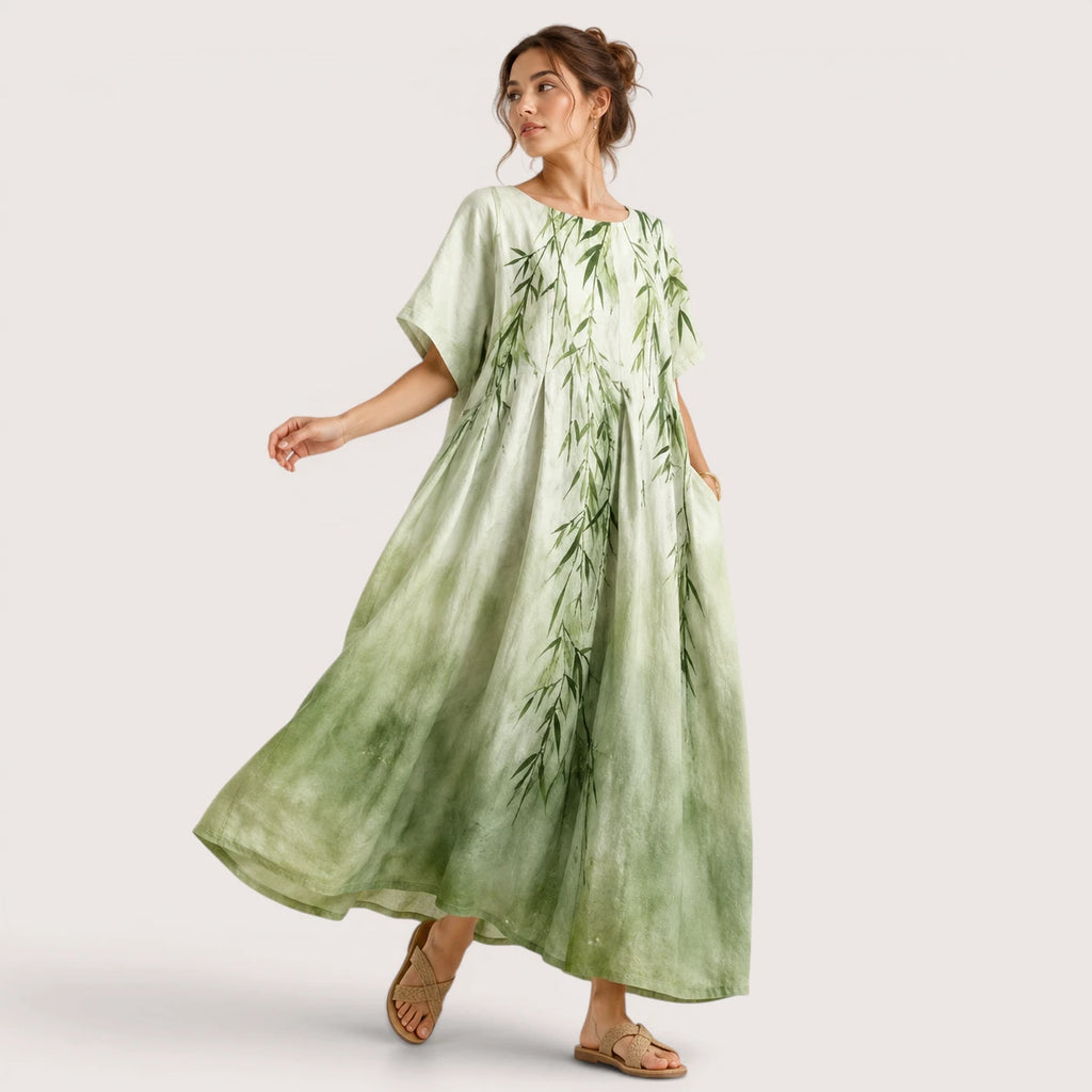 Anika | Damen Florales Midikleid Mit Rundhalsausschnitt