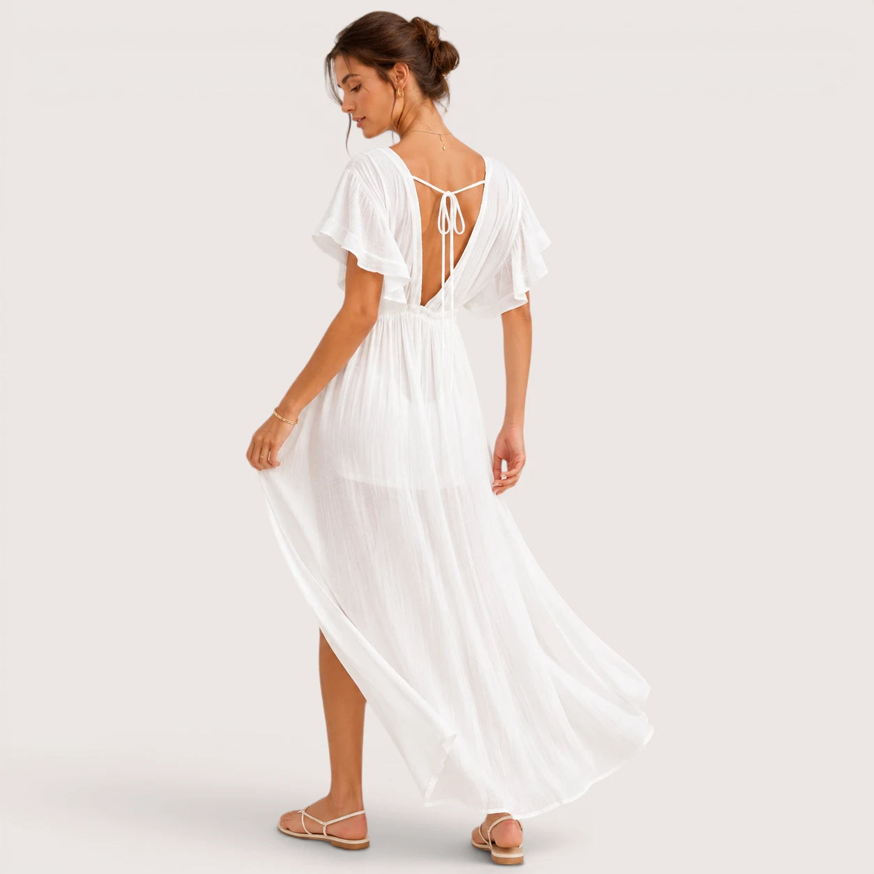 Blaine | Damen Langes V-Ausschnitt Kleid Mit Kurzarm