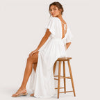 Blaine | Damen Langes V-Ausschnitt Kleid Mit Kurzarm