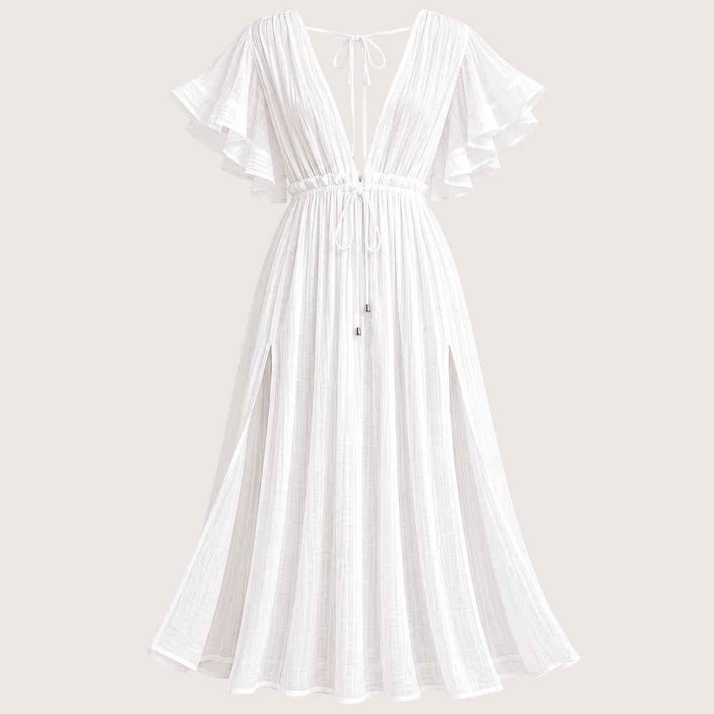 Blaine | Damen Langes V-Ausschnitt Kleid Mit Kurzarm