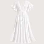 Blaine | Damen Langes V-Ausschnitt Kleid Mit Kurzarm