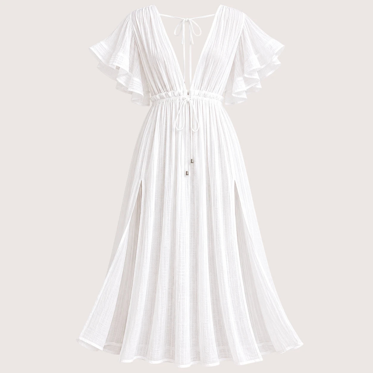 Blaine | Damen Langes V-Ausschnitt Kleid Mit Kurzarm