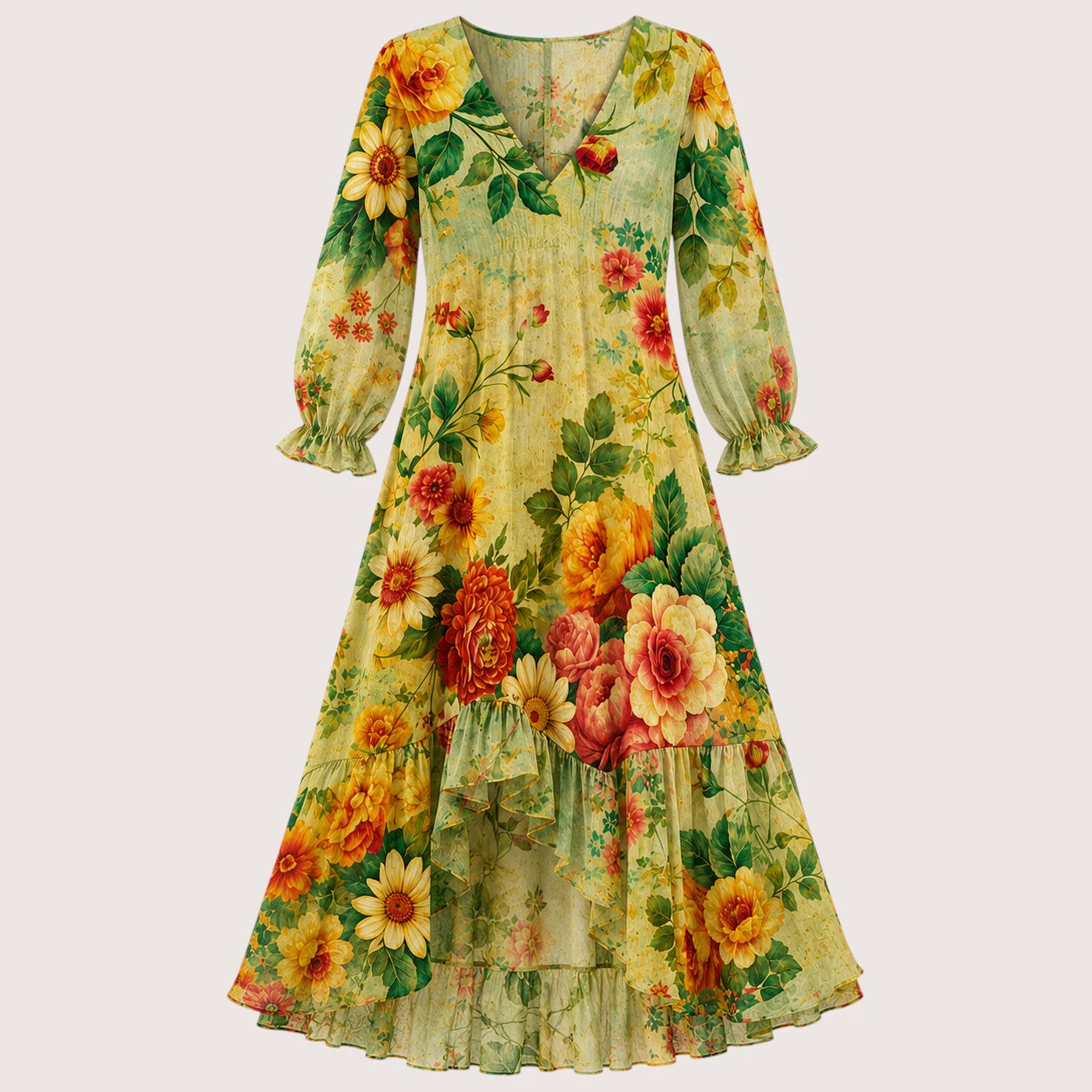 Hayden | Damen Midikleid Mit Floral Print Und V-Ausschnitt