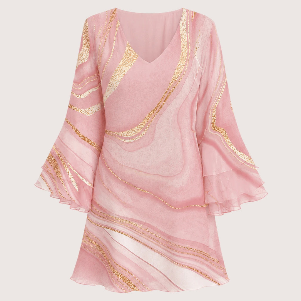 Reagan | Damen Mini Kleid Mit V-Ausschnitt Und Abstraktem Print