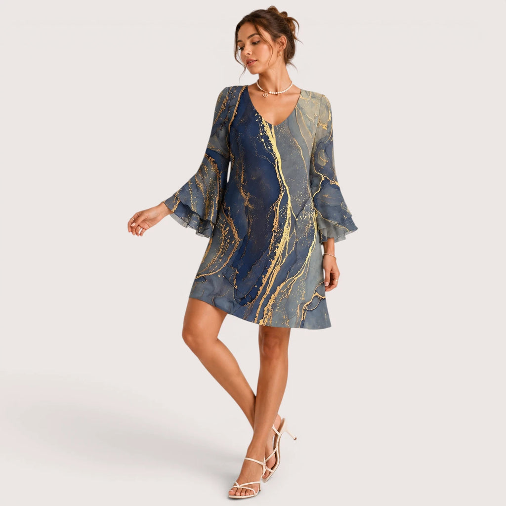 Reagan | Damen Mini Kleid Mit V-Ausschnitt Und Abstraktem Print