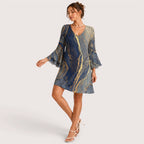 Reagan | Damen Mini Kleid Mit V-Ausschnitt Und Abstraktem Print