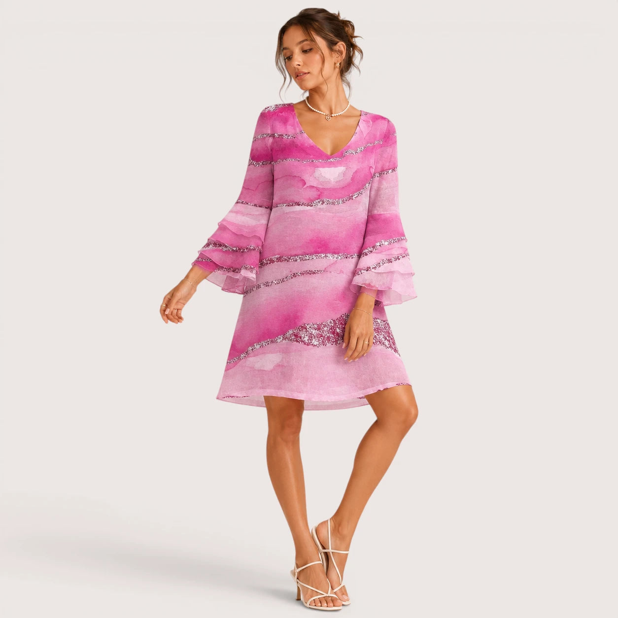 Reagan | Damen Mini Kleid Mit V-Ausschnitt Und Abstraktem Print