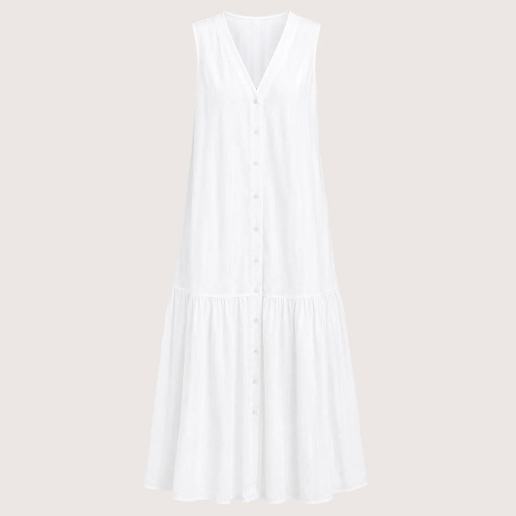 Mckenna | Damen Ärmelloses V-Ausschnitt Midikleid Mit Knopfleiste