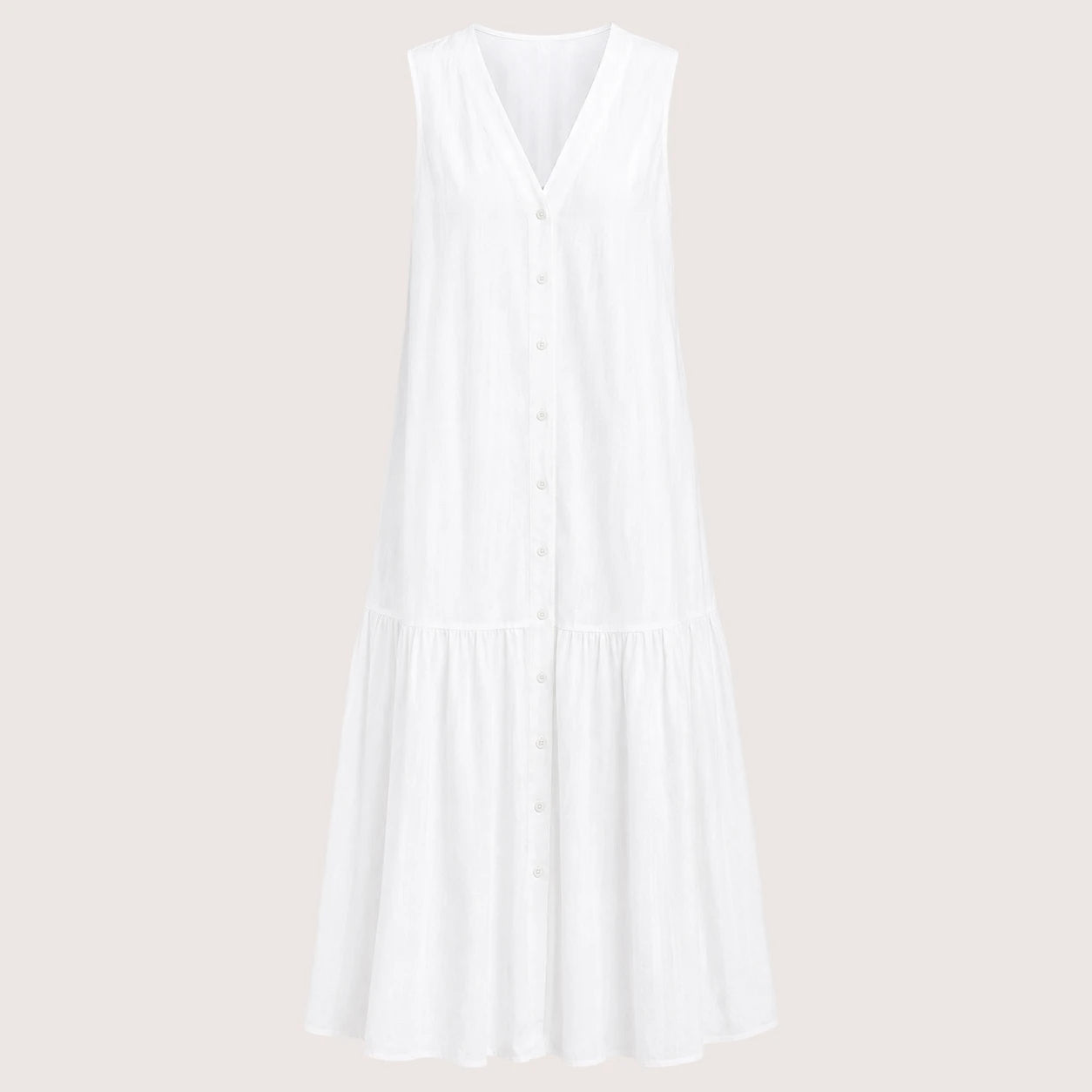 Mckenna | Damen Ärmelloses V-Ausschnitt Midikleid Mit Knopfleiste