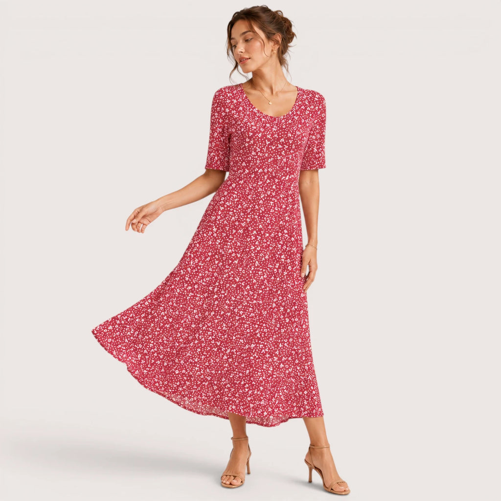 Frances | Damen Bedrucktes Midikleid Mit Seitentaschen