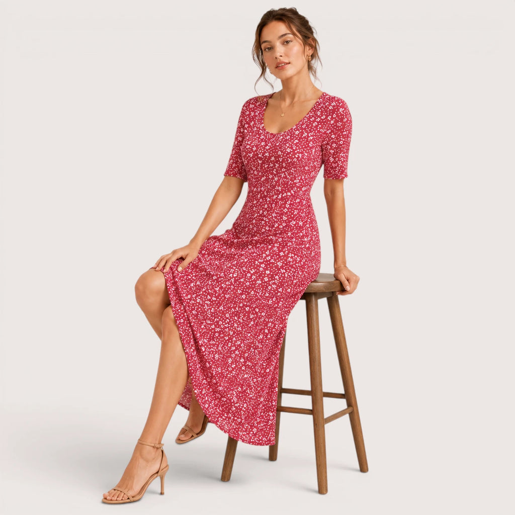Frances | Damen Bedrucktes Midikleid Mit Seitentaschen