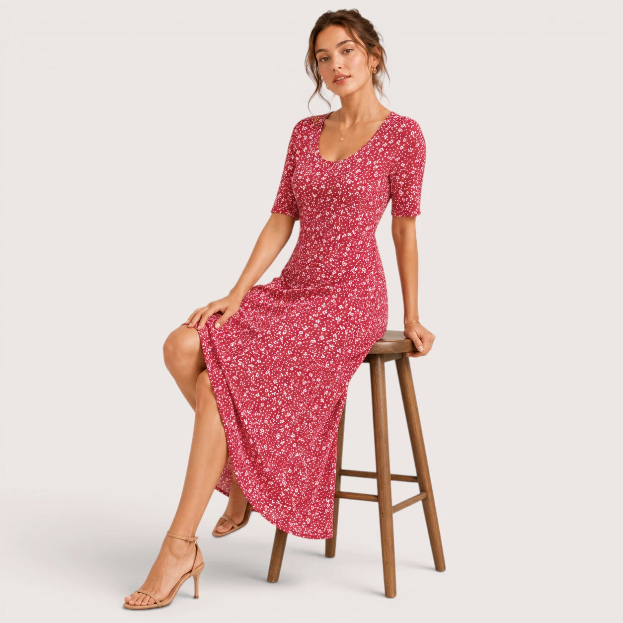 Frances | Damen Bedrucktes Midikleid Mit Seitentaschen