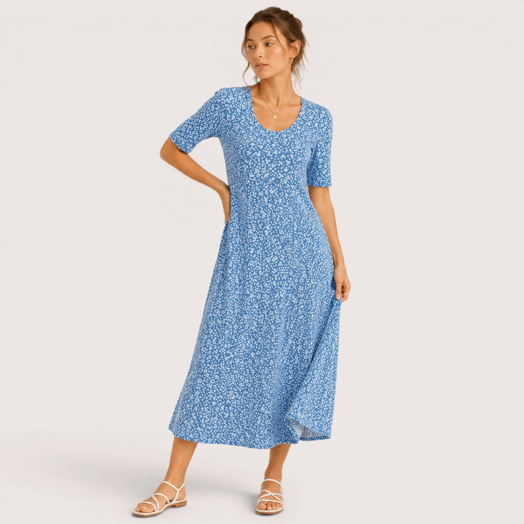 Frances | Damen Bedrucktes Midikleid Mit Seitentaschen