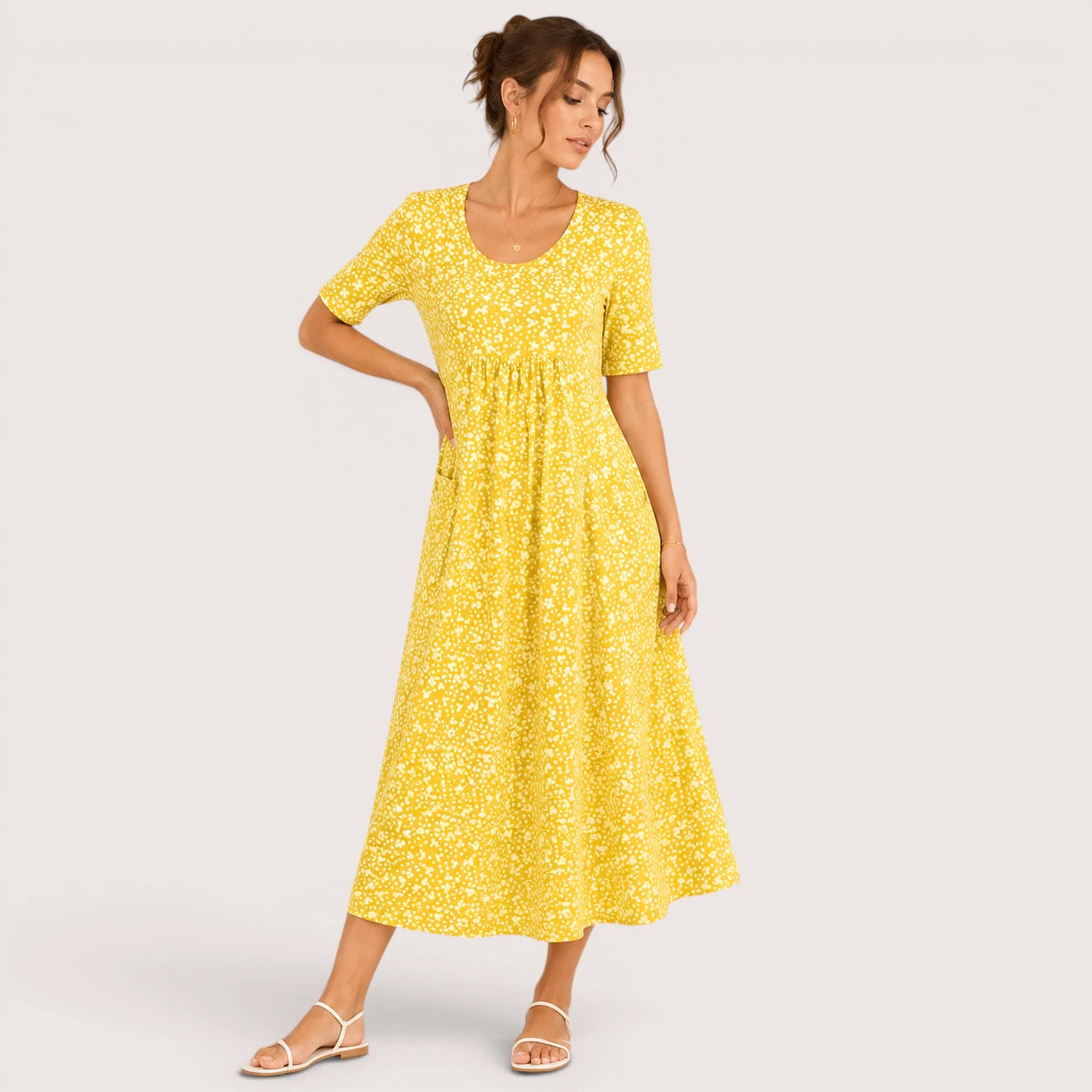 Frances | Damen Bedrucktes Midikleid Mit Seitentaschen