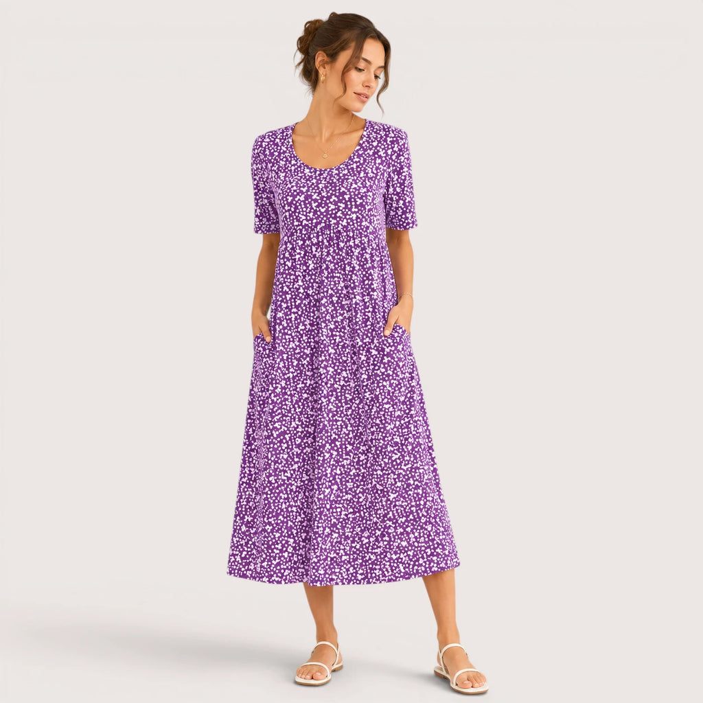 Frances | Damen Bedrucktes Midikleid Mit Seitentaschen
