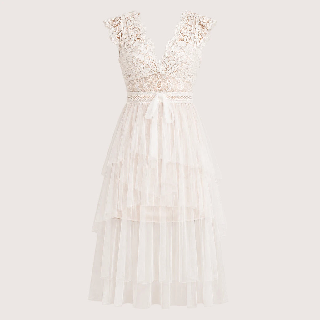 Kendra | Damen Tüll Cocktailkleid Mit V-Ausschnitt