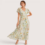 Ariella | Damen Langes Floral Print Kleid Mit Kurzarm