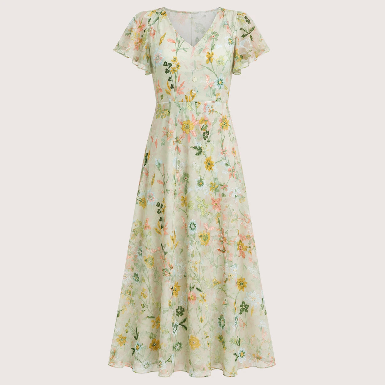 Ariella | Damen Langes Floral Print Kleid Mit Kurzarm