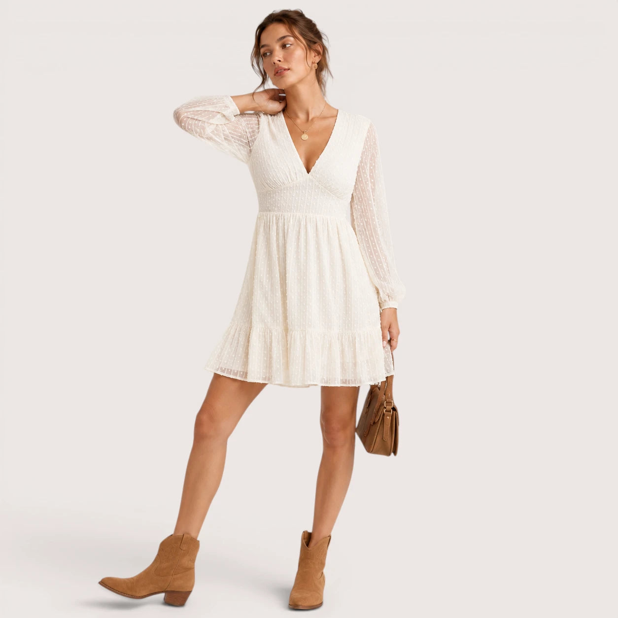 Tessa | Damen Mini Kleid Mit Polka Dots Und V-Ausschnitt