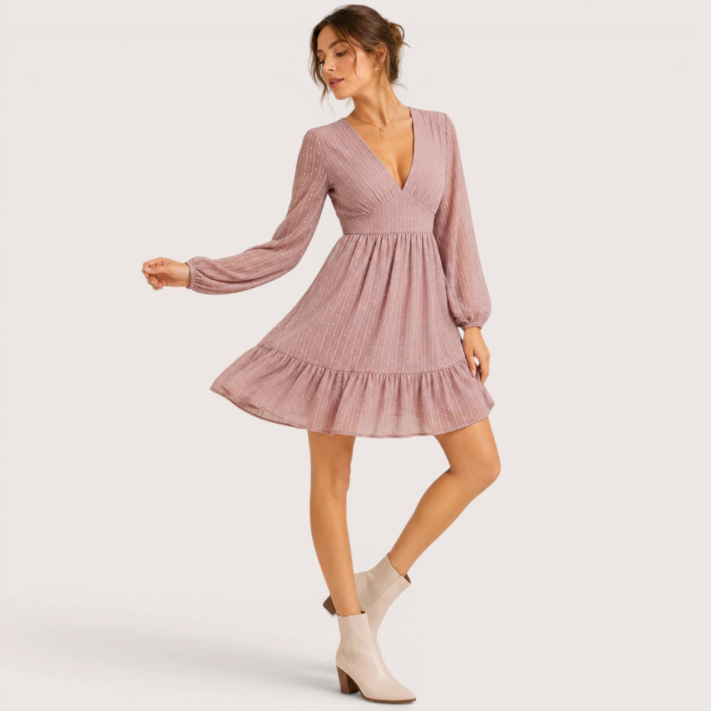 Tessa | Damen Mini Kleid Mit Polka Dots Und V-Ausschnitt