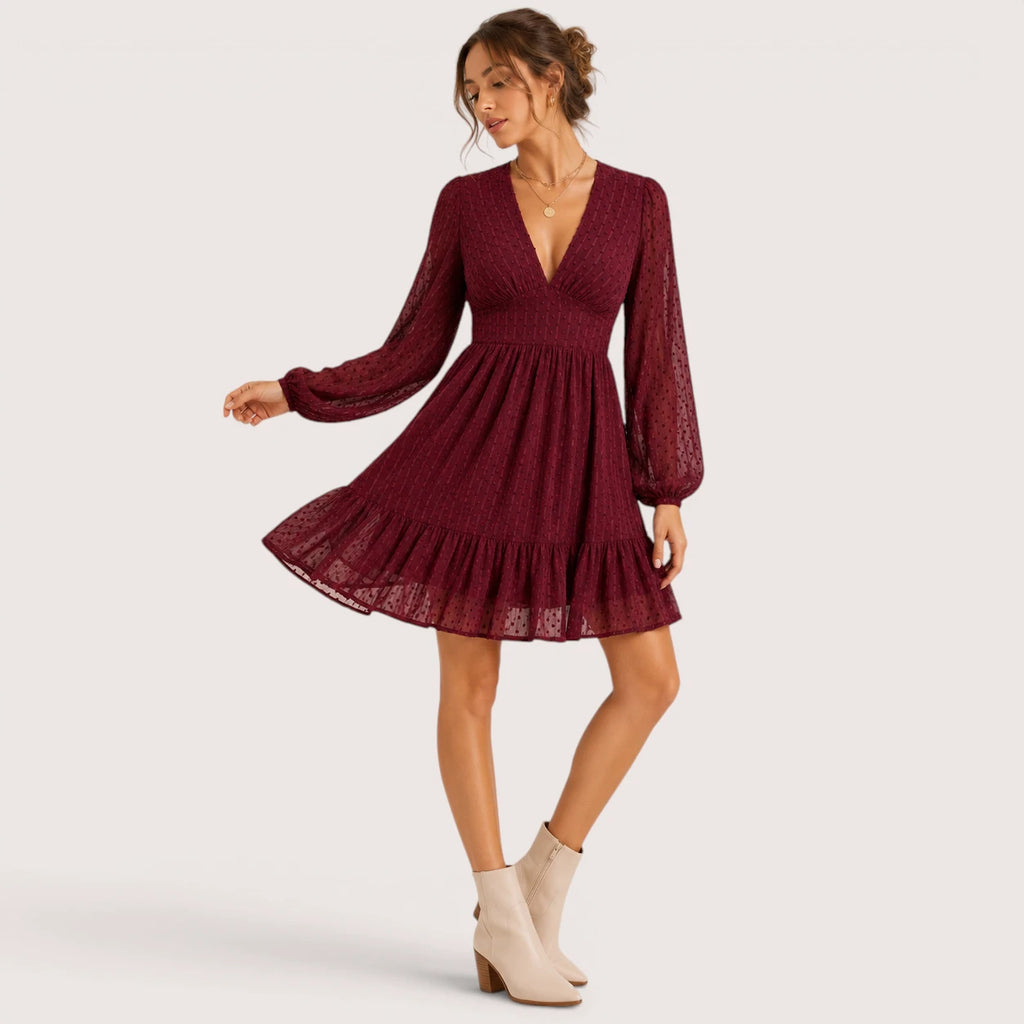 Tessa | Damen Mini Kleid Mit Polka Dots Und V-Ausschnitt