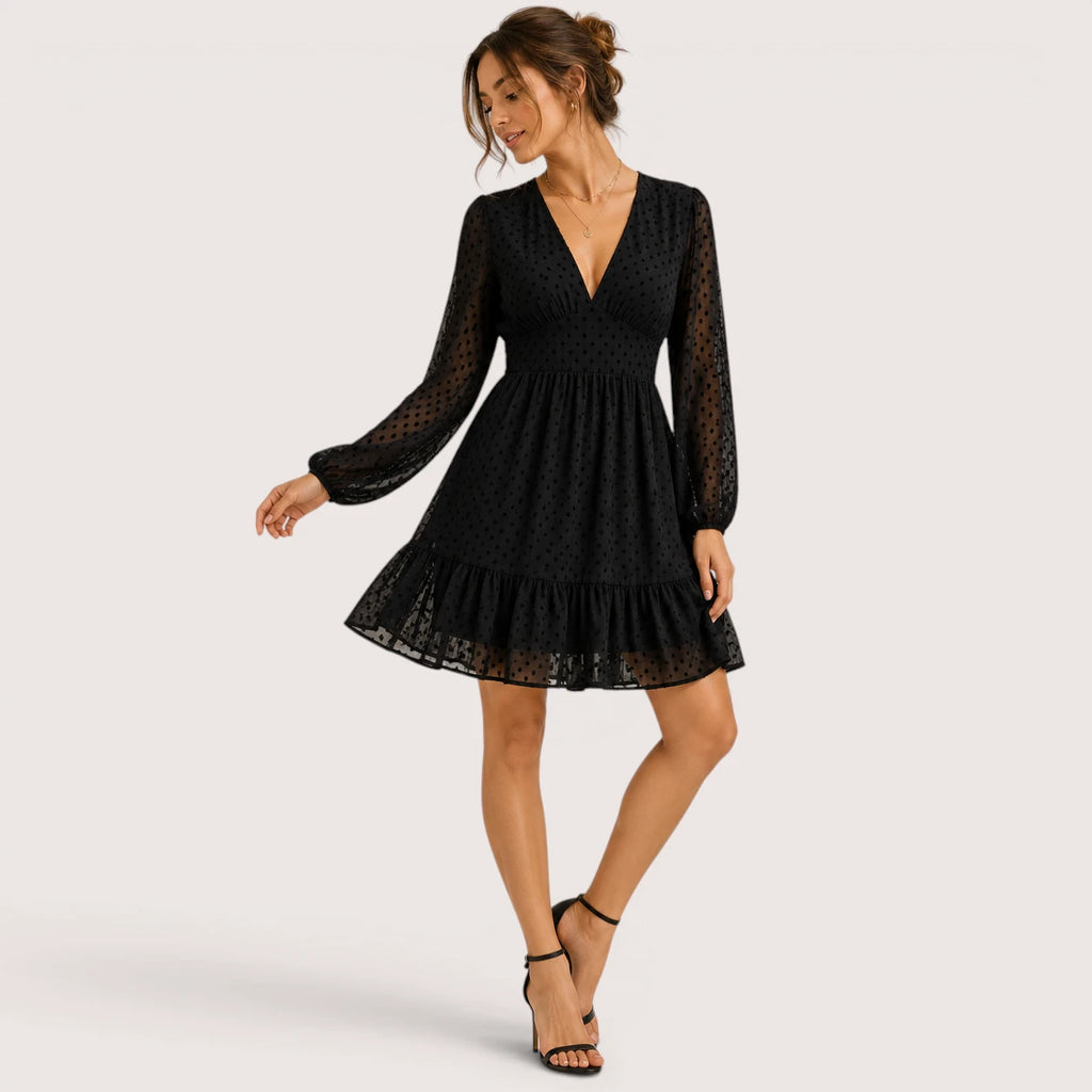 Tessa | Damen Mini Kleid Mit Polka Dots Und V-Ausschnitt