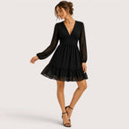 Tessa | Damen Mini Kleid Mit Polka Dots Und V-Ausschnitt