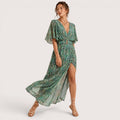 Cadence | Damen Langes V-Ausschnitt Kleid Mit Frontschlitz