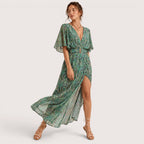 Cadence | Damen Langes V-Ausschnitt Kleid Mit Frontschlitz