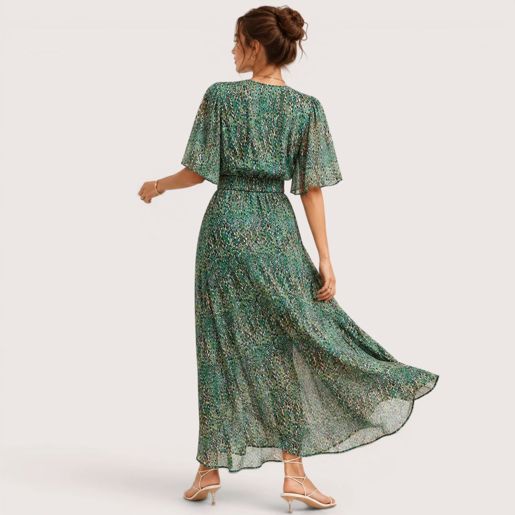 Cadence | Damen Langes V-Ausschnitt Kleid Mit Frontschlitz