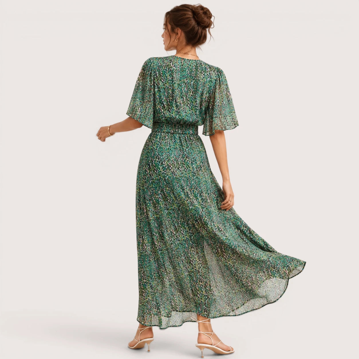 Cadence | Damen Langes V-Ausschnitt Kleid Mit Frontschlitz
