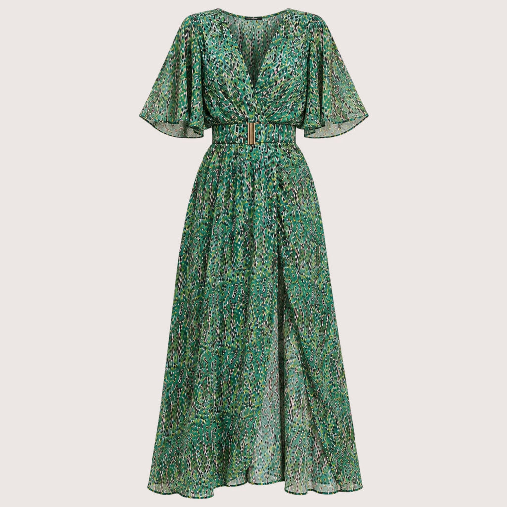 Cadence | Damen Langes V-Ausschnitt Kleid Mit Frontschlitz
