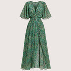 Cadence | Damen Langes V-Ausschnitt Kleid Mit Frontschlitz