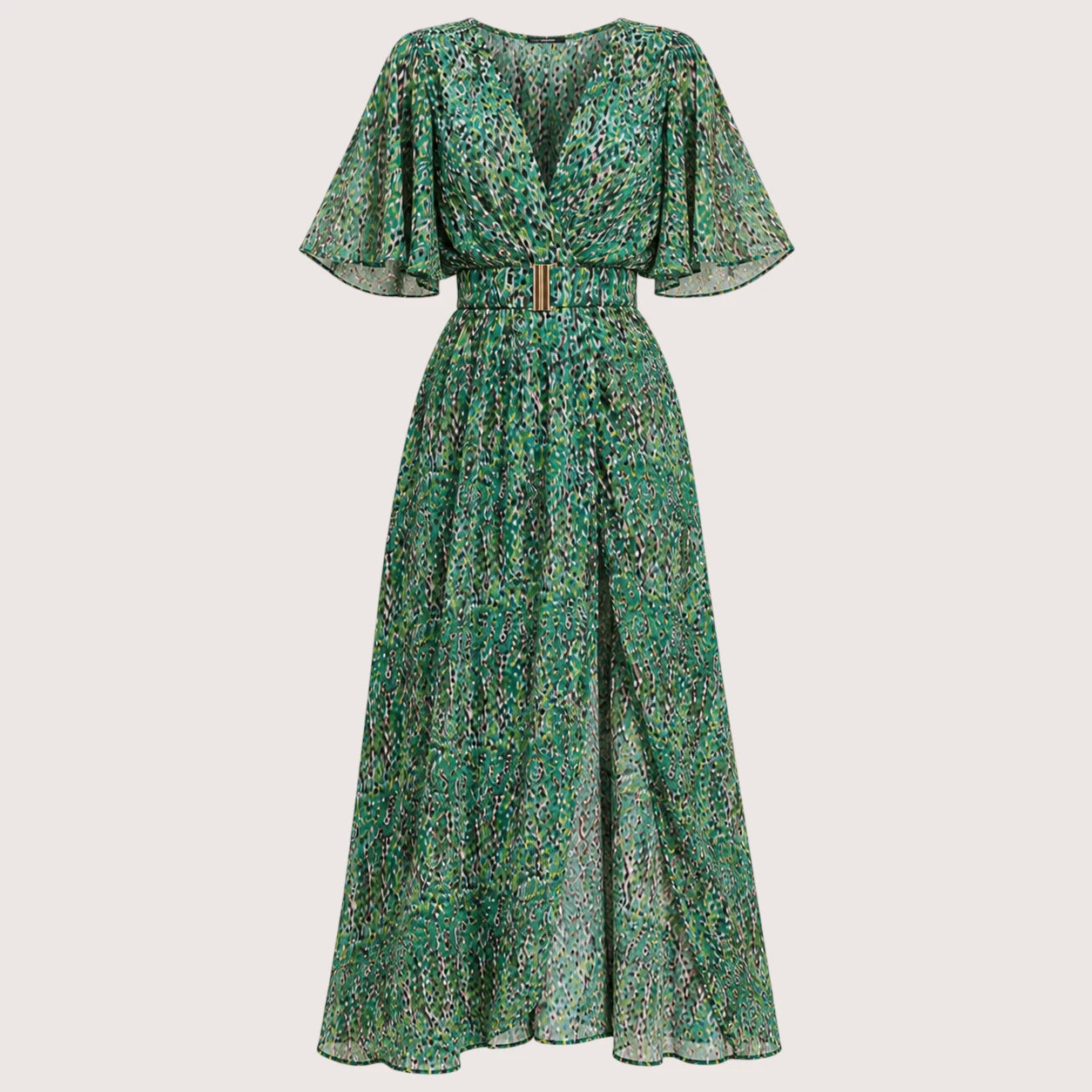 Cadence | Damen Langes V-Ausschnitt Kleid Mit Frontschlitz