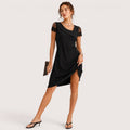 Melina | Damen Kurzarm Kleid Mit Spitzeneinsätzen